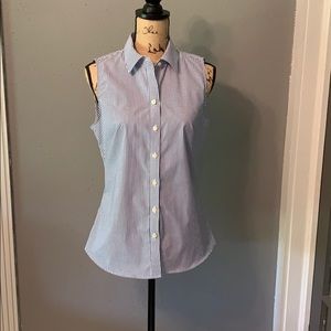 Sleeveless blue white stripe blouse